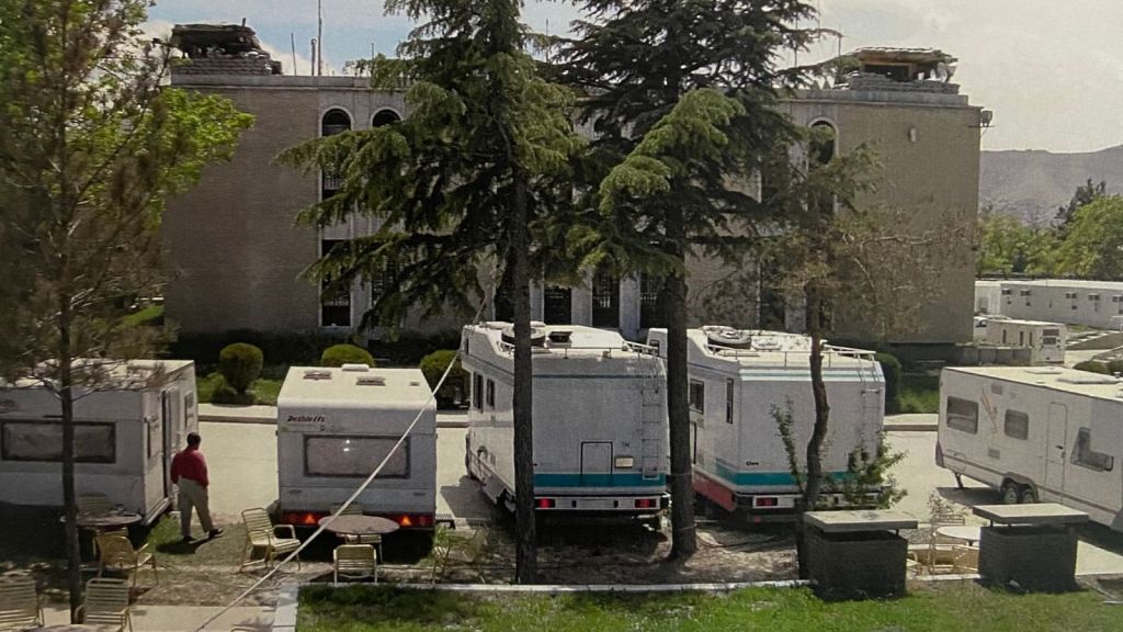 Home sweet camper, outside Heaven. The codename for the embassy. 