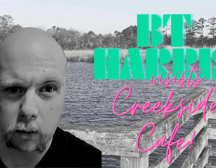author BT Harris with South Creek behind him, in black and white with bright colored lettering.